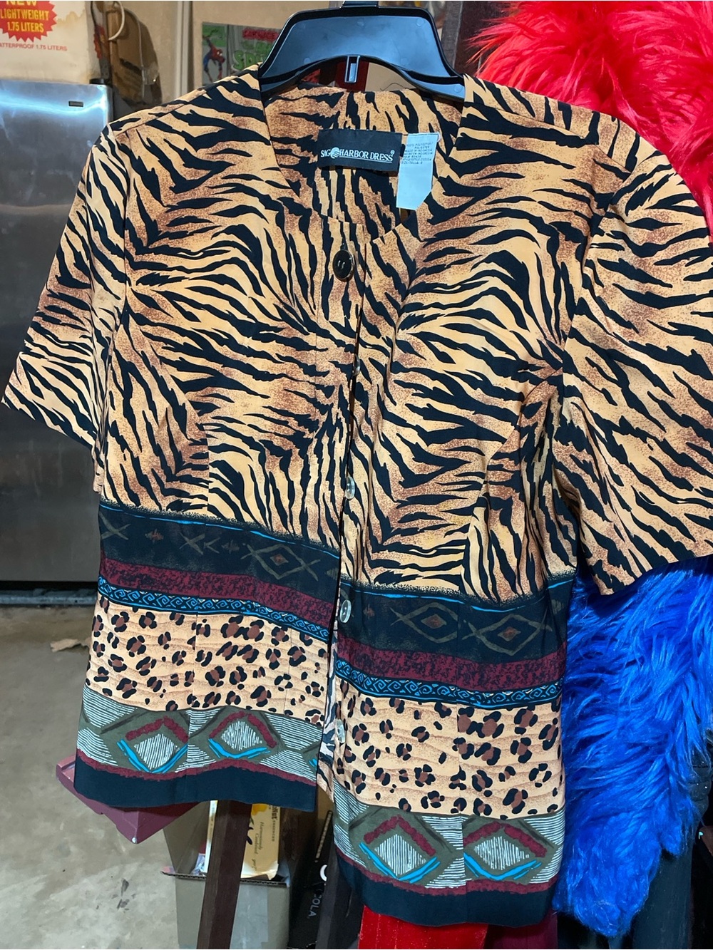 Sag Harbor Black and Tan Tiger-Print Button Front Top